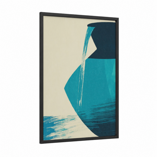 Aquarius Water Bearer framed art print — black wood frame — teal and dark blue palette
