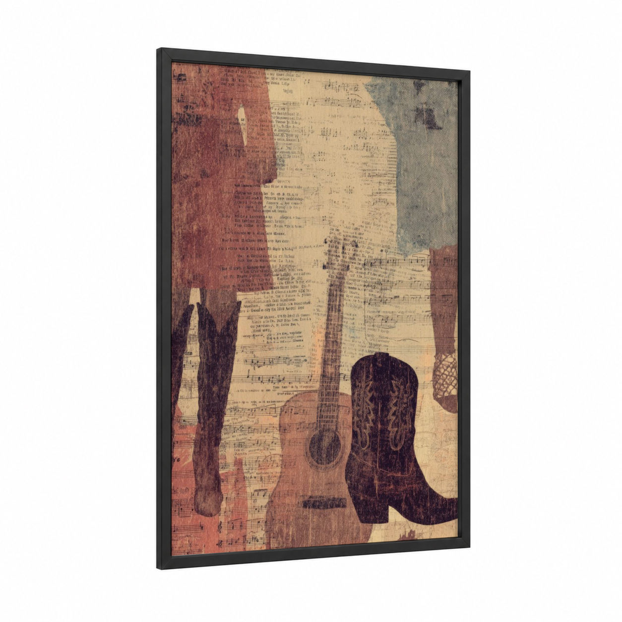 Country Music Heritage framed art print — black wood frame — russet and cream palette
