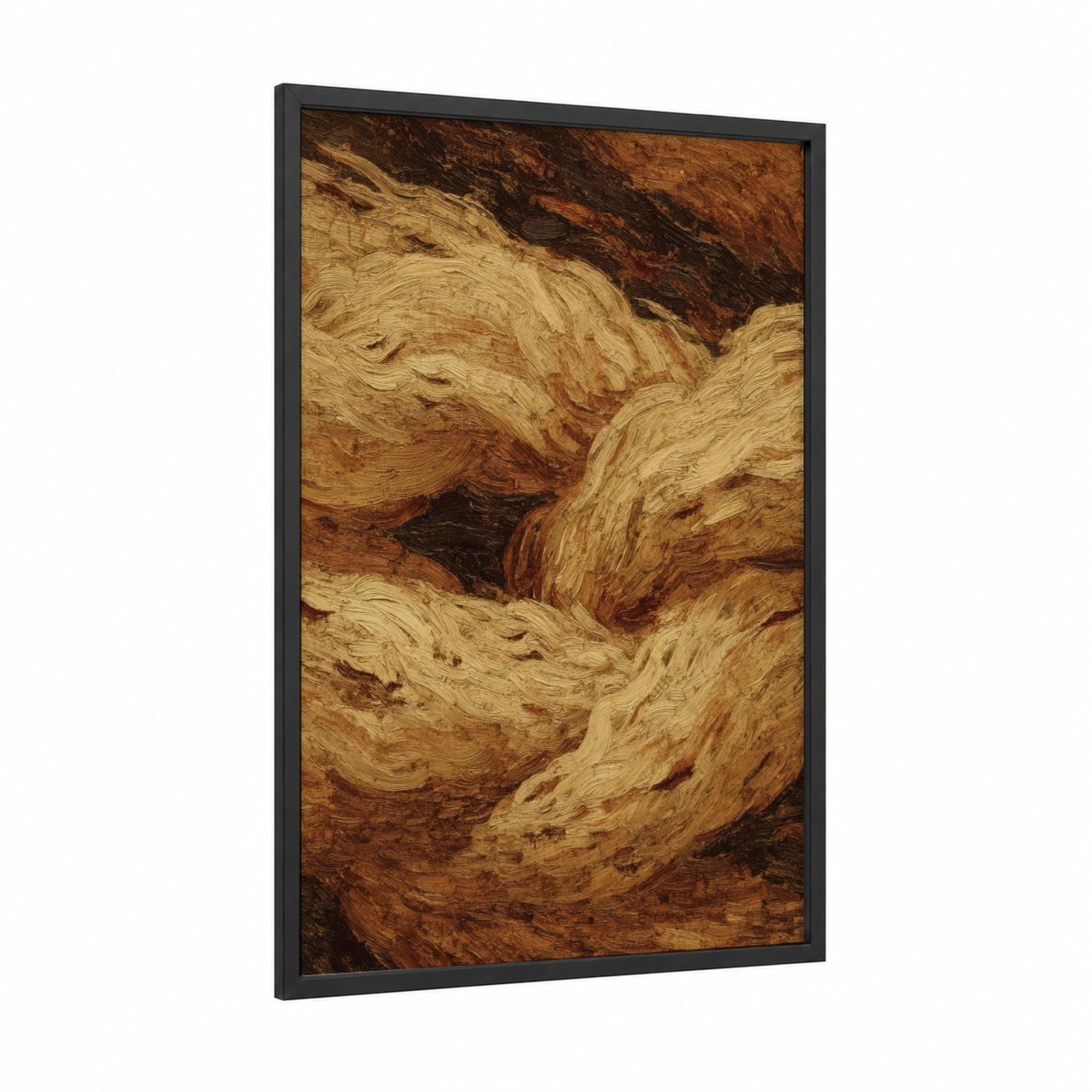Weathered Rope Texture framed rope knots print — black wood frame — brown and gold palette