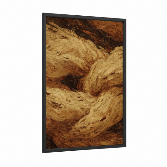 Weathered Rope Texture framed rope knots print — black wood frame — brown and gold palette