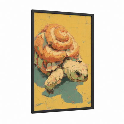 Golden Turtle Bloom framed art print — black wood frame — yellow gold and orange palette