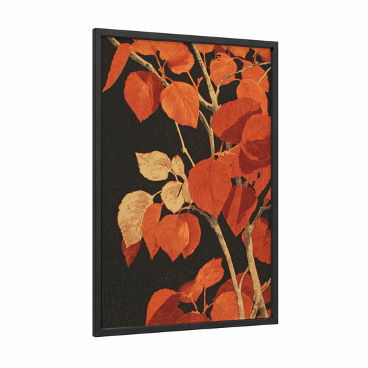 Autumn Linden framed linden tree print — black wood frame — orange and gold palette