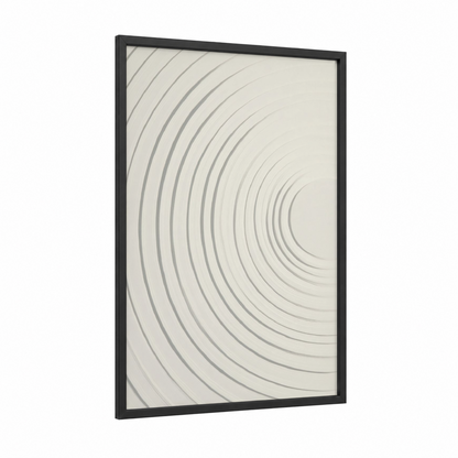 Concentric Zen framed abstract minimalist print — black wood frame — gray and cream palette