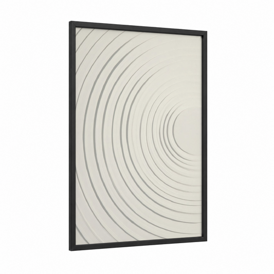 Concentric Zen framed abstract minimalist print — black wood frame — gray and cream palette