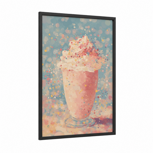 Pastel Milkshake framed art print — black wood frame — peach and blue palette