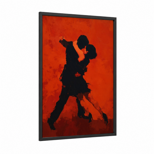 Passionate Salsa framed art print — black wood frame — red and black palette