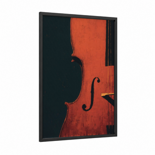 Crimson Cello framed art print — black wood frame — red and black and blue palette