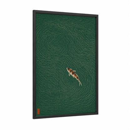 Japanese Koi Fish Zen Wall Art framed art print — black wood frame — dark green and true green palette