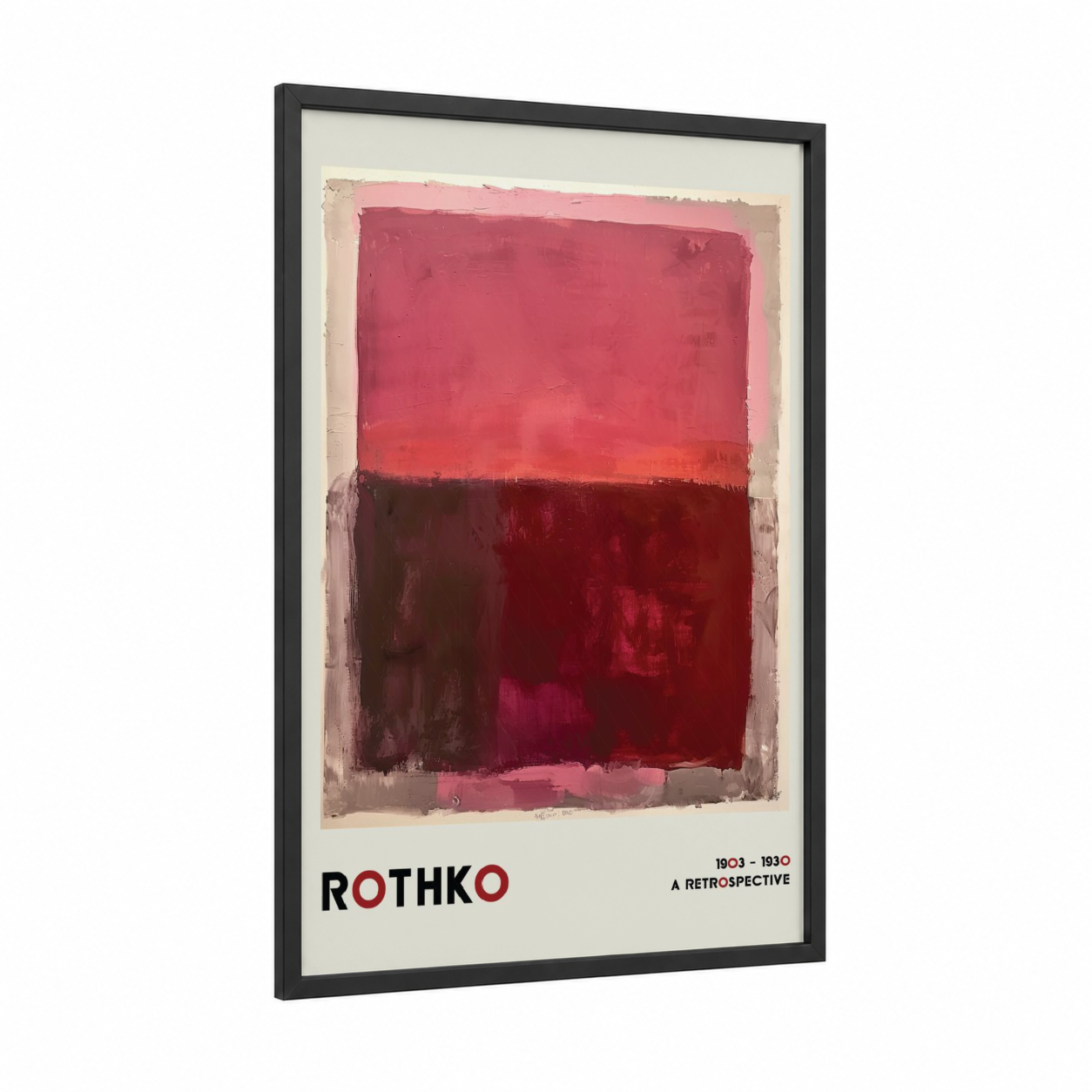 Crimson Rothko framed abstract classic print — black wood frame — maroon and magenta palette
