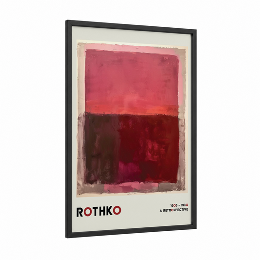 Crimson Rothko framed abstract classic print — black wood frame — maroon and magenta palette