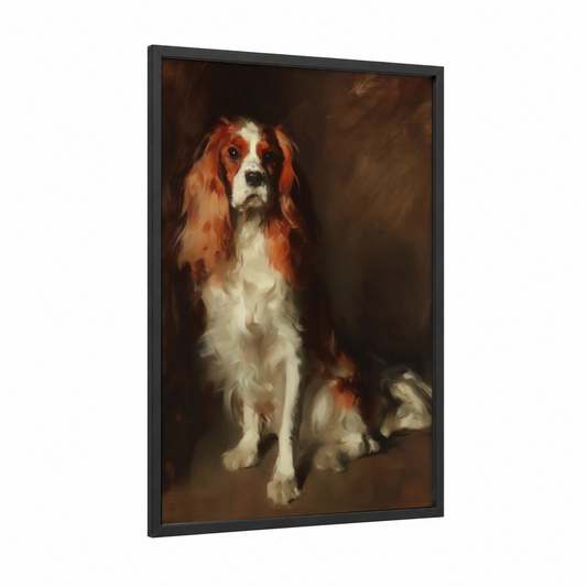 Regal Spaniel Portrait framed art print — black wood frame — brown and cream palette
