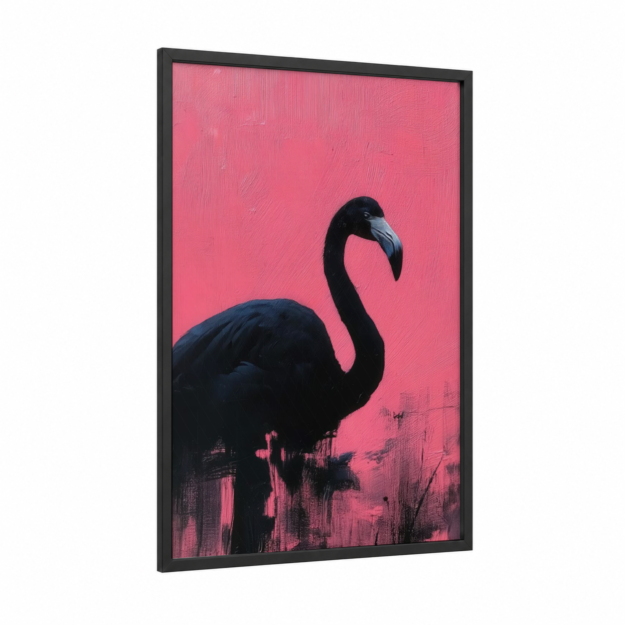 Silhouette Flamingo framed art print — black wood frame — pink and black palette