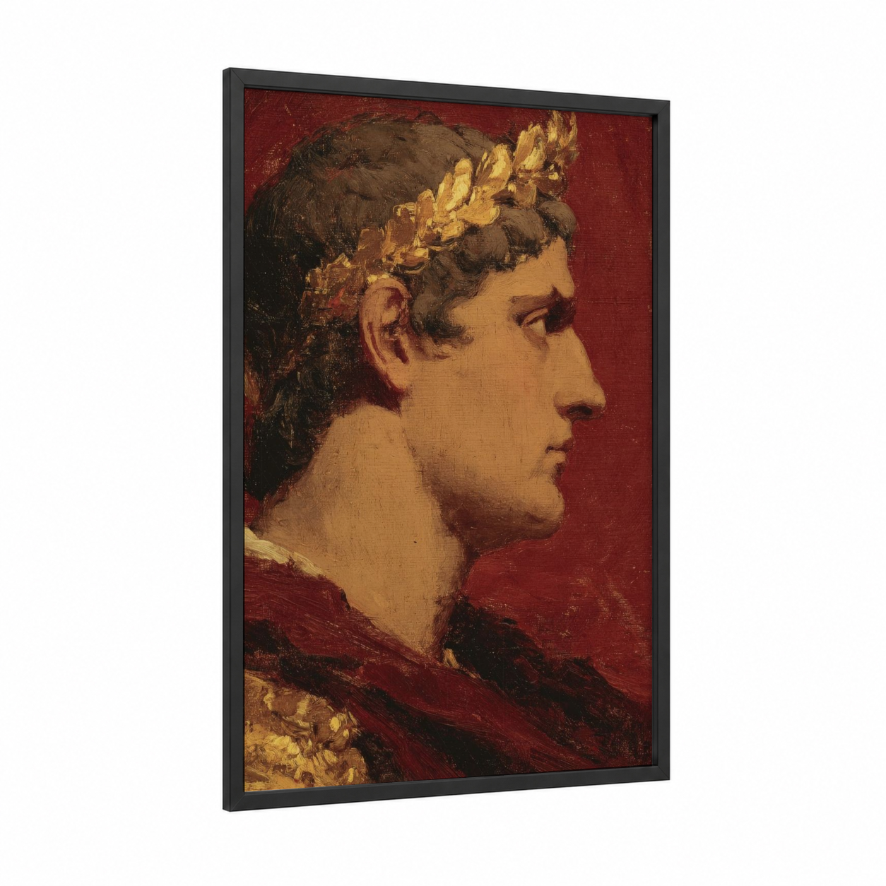Golden Profile Constantine framed constantine the great print — black wood frame — maroon and gold palette