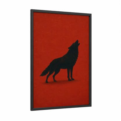 Howling Wolf Minimalist Wall Art framed art print — black wood frame — red and black palette