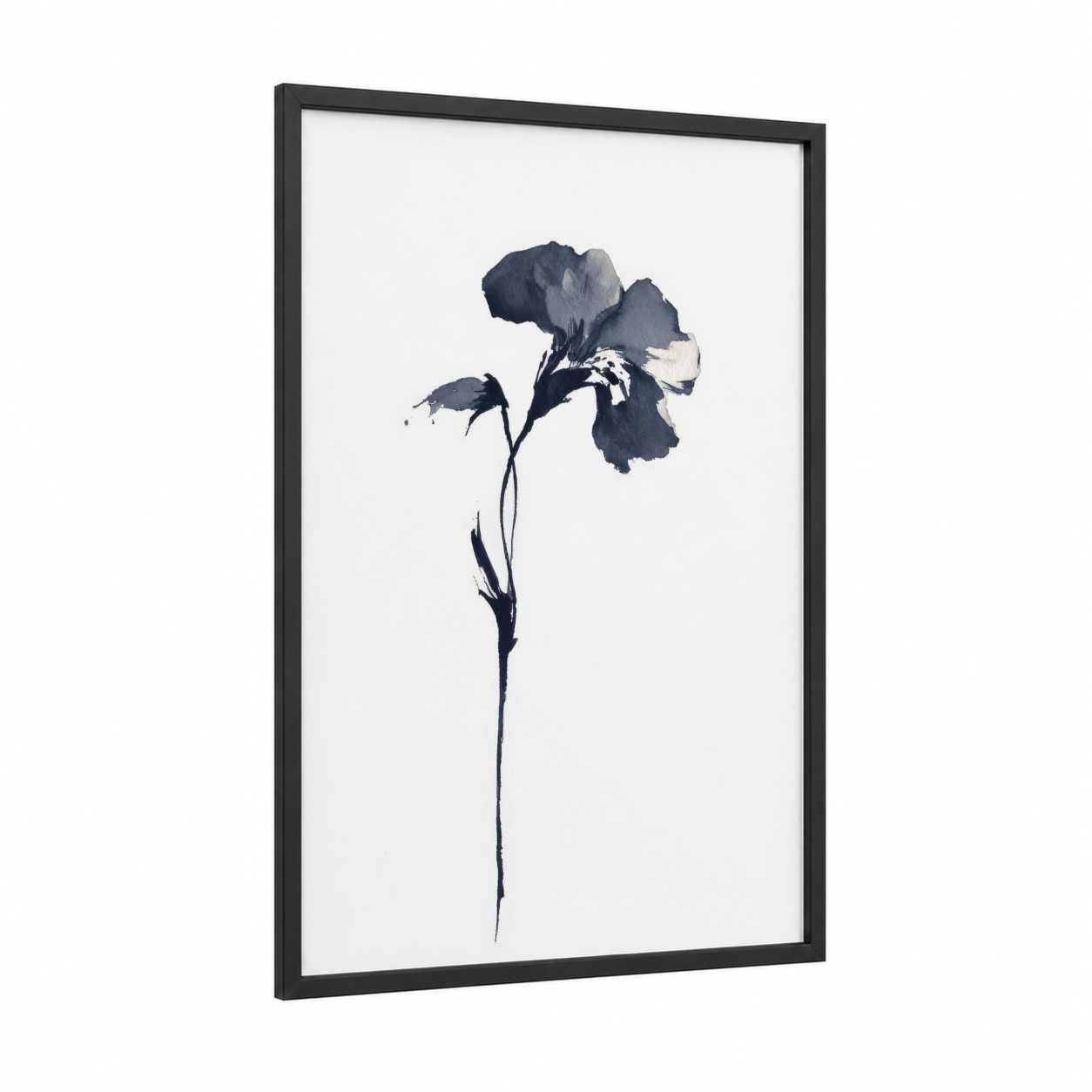 Indigo Violets framed art print — black wood frame — blue and white and gray palette