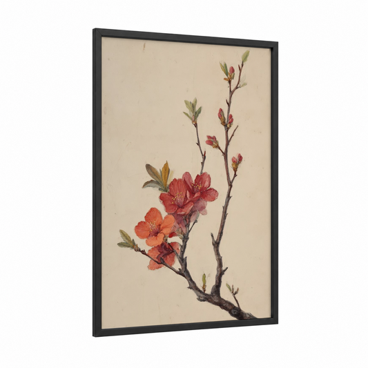 Coral Desert Bloom framed savanna and desert trees print — black wood frame — cream and salmon pink palette