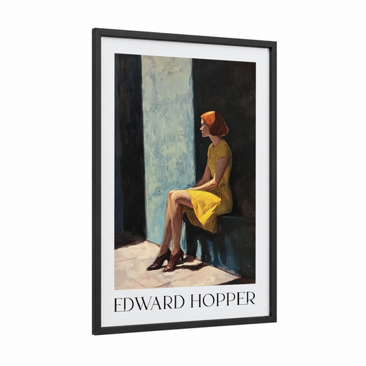 Woman in Yellow framed fashion photography print — black wood frame — yellow gold and black and white palette