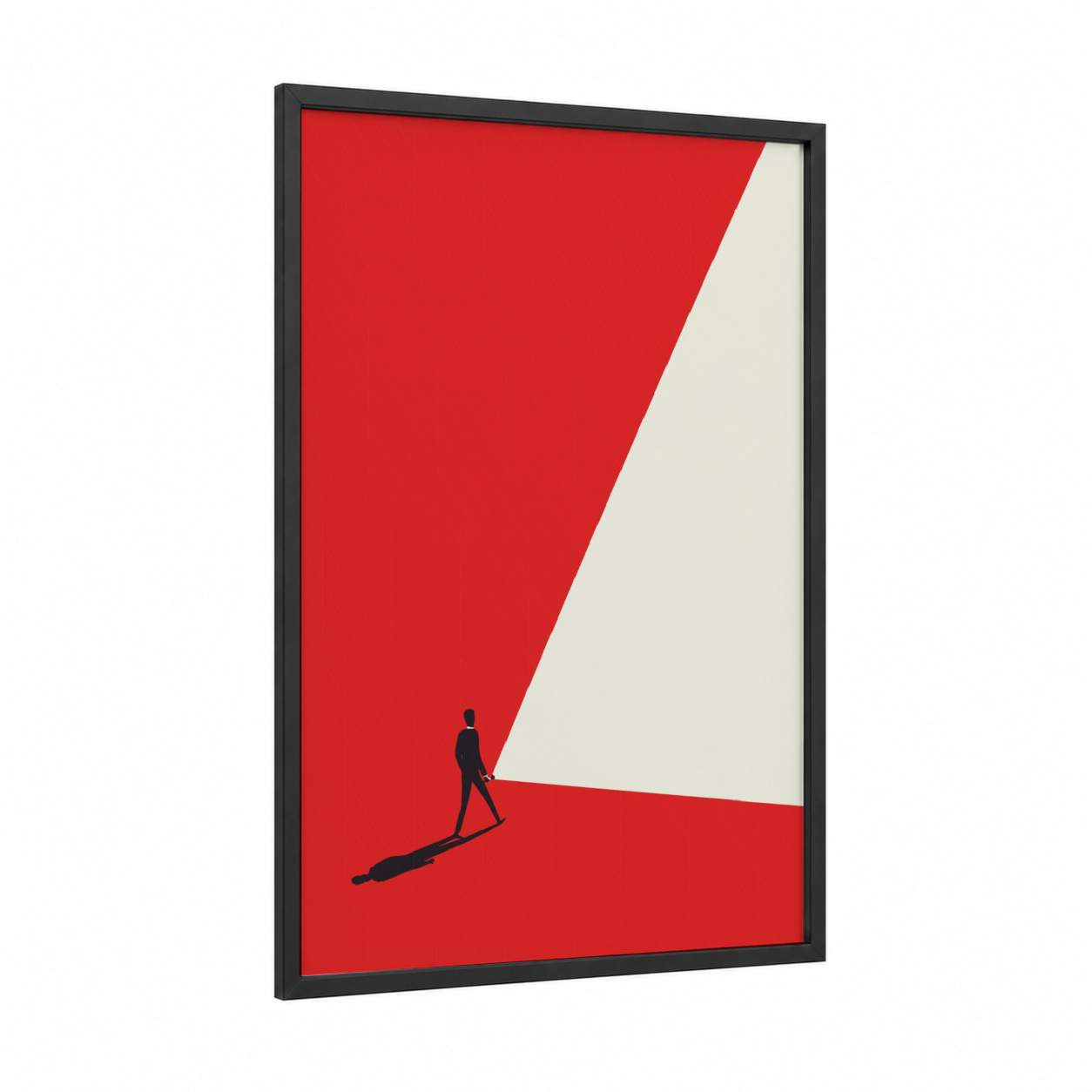 Ascending Silhouette framed abstract minimalist print — black wood frame — red and cream palette