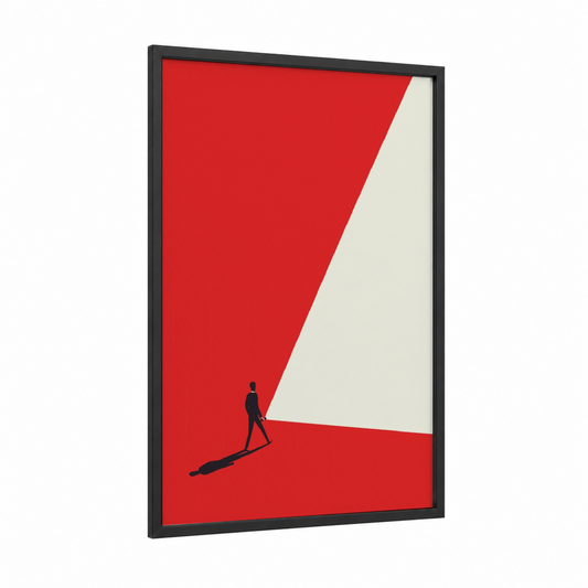 Ascending Silhouette framed abstract minimalist print — black wood frame — red and cream palette
