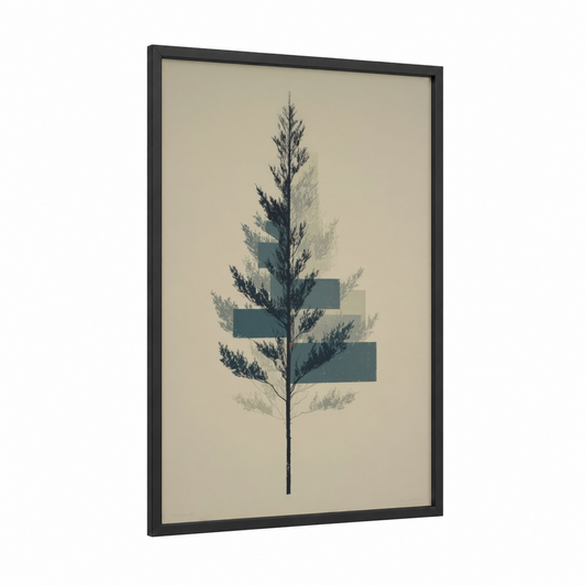 Minimalist Cypress framed cypress tree print — black wood frame — beige and teal palette