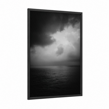 Stormy Seascape framed seascapes and ocean print — black wood frame — black and white and gray palette