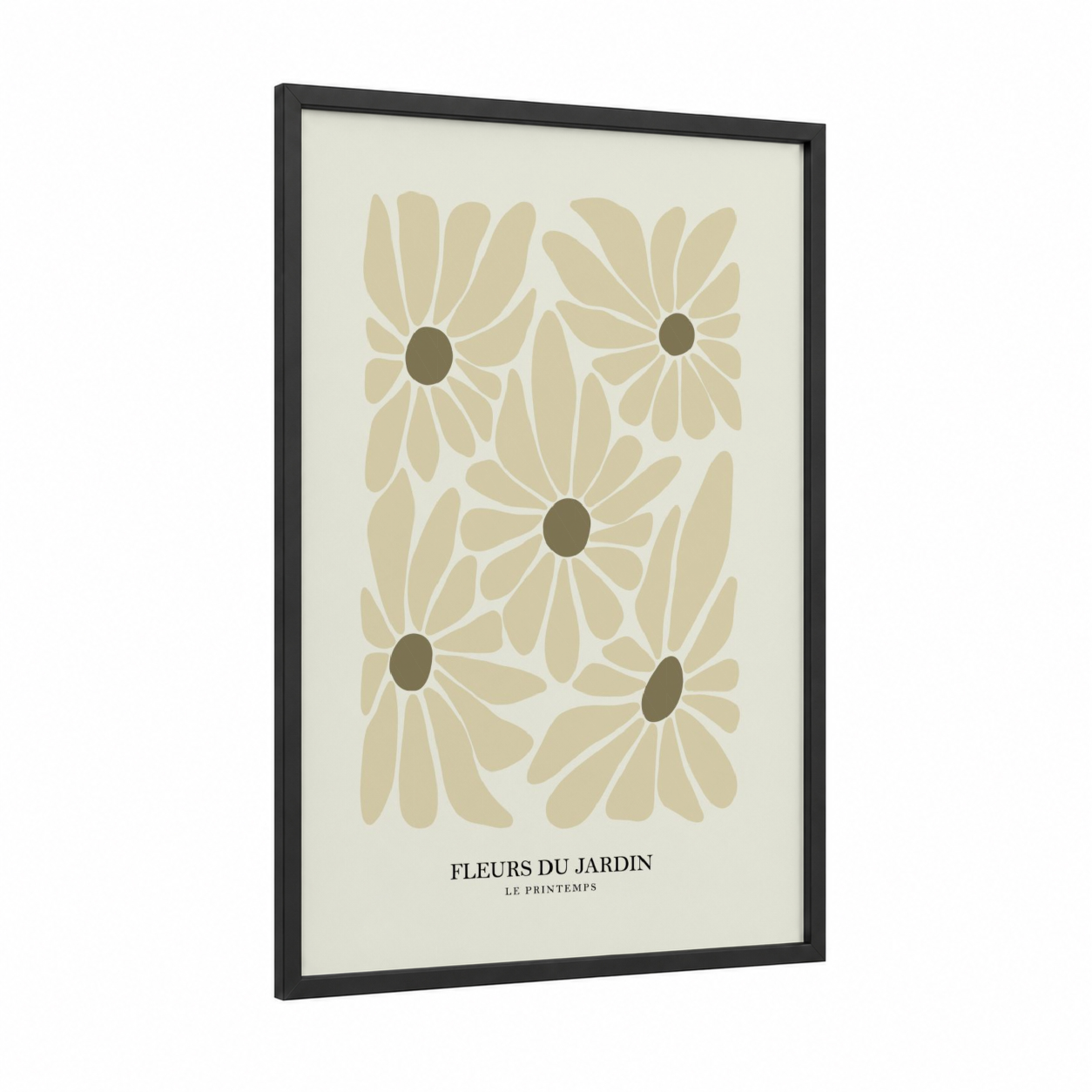 Botanical Garden Blooms framed abstract flower print — black wood frame — cream and brown palette