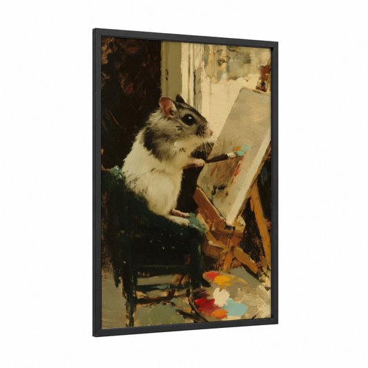 Artistic Gerbil framed art print — black wood frame — cream and brown palette