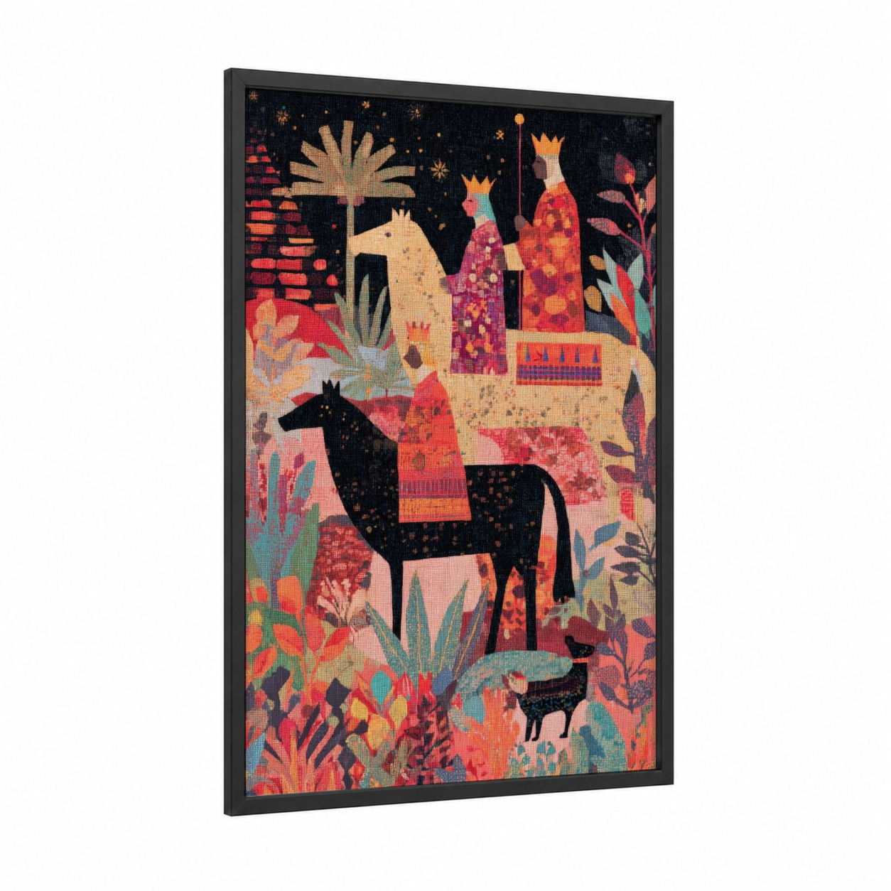 Regal Epiphany framed art print — black wood frame — gold and maroon palette