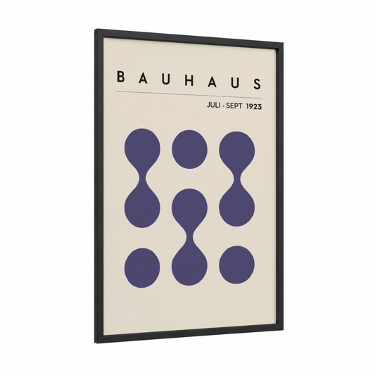 Bauhaus Circles framed abstract geometric print — black wood frame — cream palette