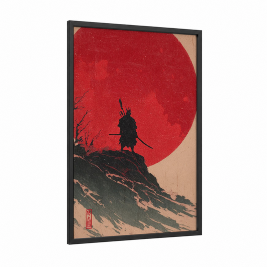 Warrior Orc Silhouette framed art print — black wood frame — red and black palette