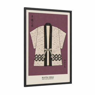 Japanese Happi Coat Fashion Illustration Wall Art framed art print — black wood frame — lavender and cream palette