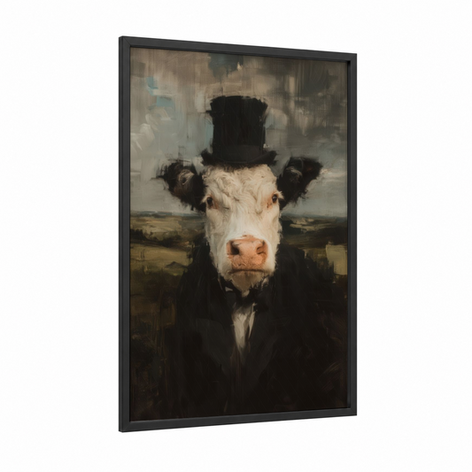 Dapper Angus framed angus cow print — black wood frame — black and cream palette