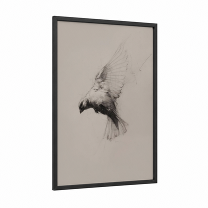 Soaring Canary framed canaries print — black wood frame — black and white palette