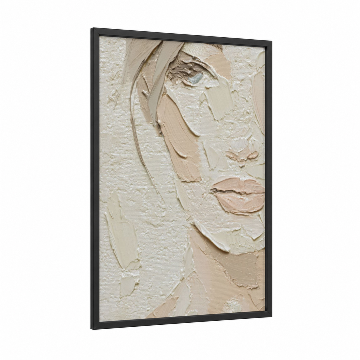 Textured Minimalist framed abstract minimalist print — black wood frame — cream and beige palette