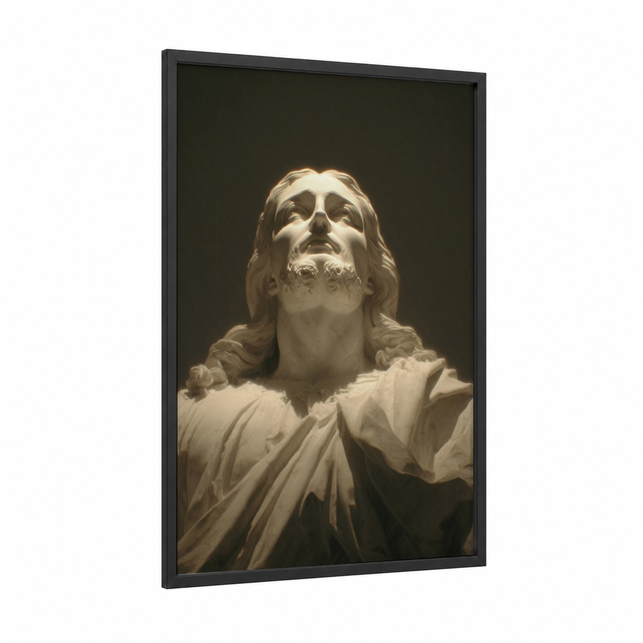 Heavenly Ascension framed jesus christ print — black wood frame — cream and gold palette