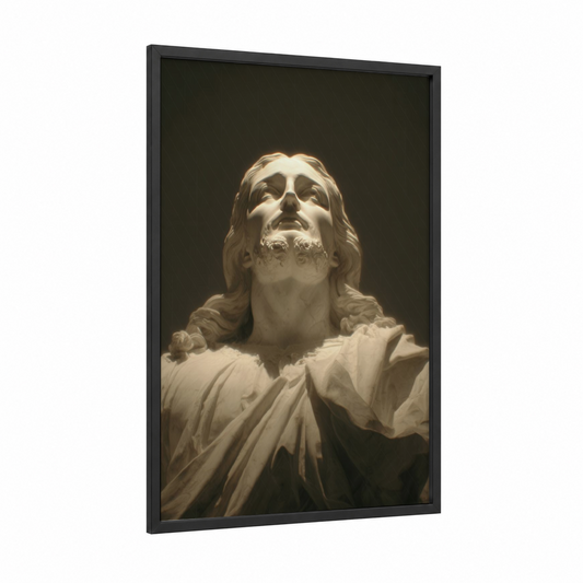 Heavenly Ascension framed jesus christ print — black wood frame — cream and gold palette