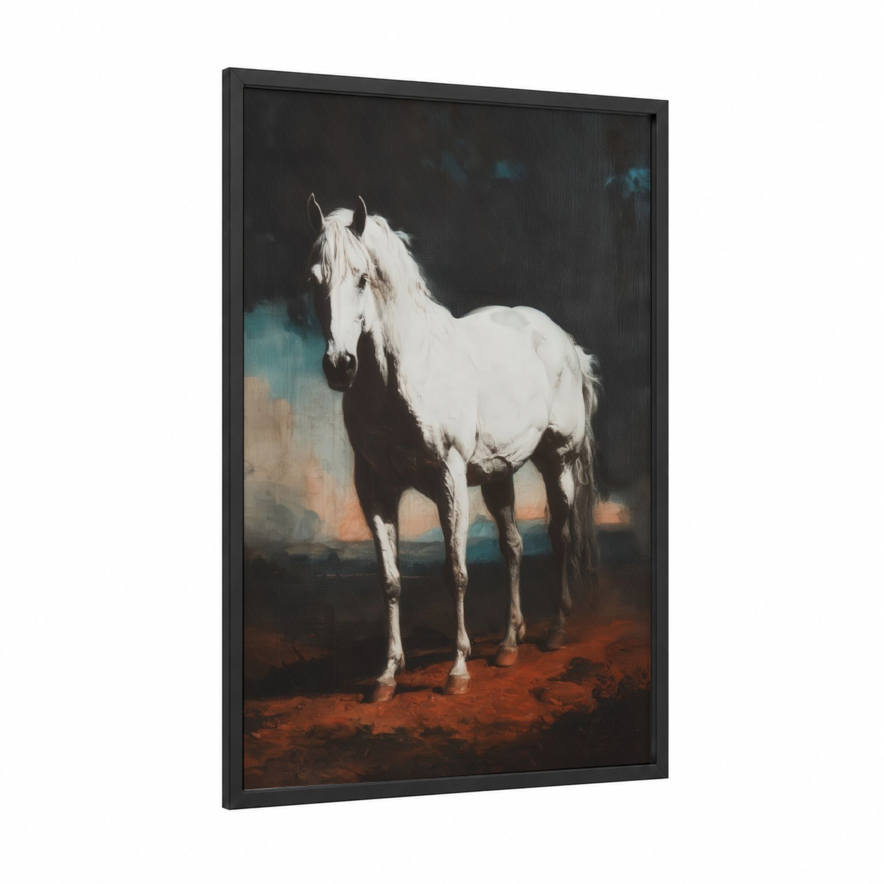 Desert Quarter Horse framed art print — black wood frame — black and white and russet palette