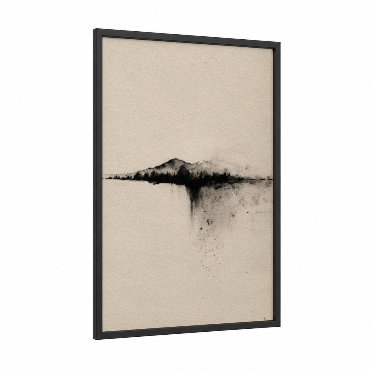 Misty Reflection framed abstract minimalist print — black wood frame — black and white and cream palette