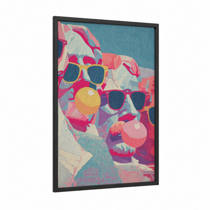 Vibrant Monument Celebration framed monuments print — black wood frame — magenta and teal palette