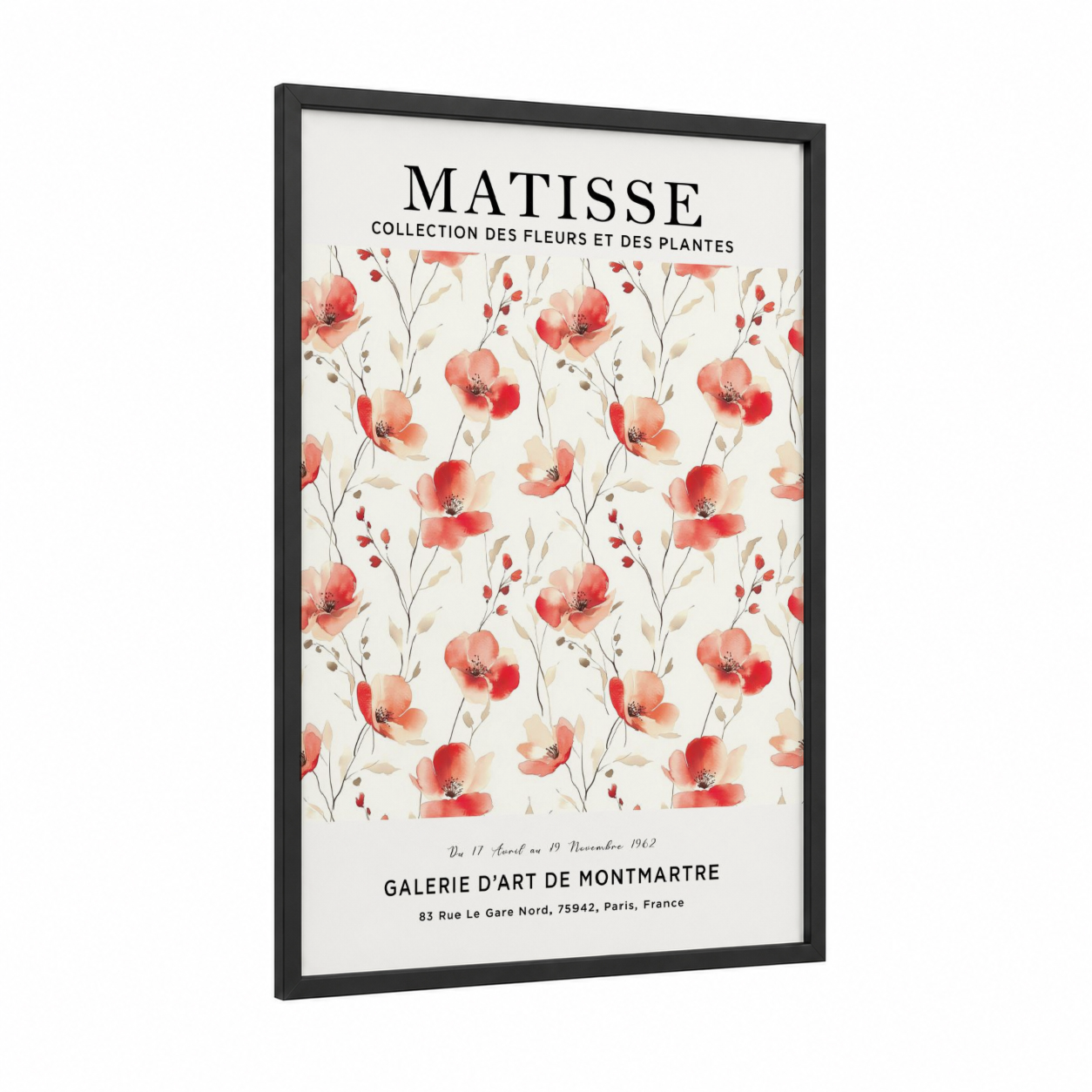 Matisse Poppies framed abstract flower print — black wood frame — salmon pink and cream palette