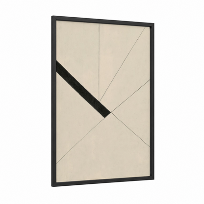 Geometric Intersection framed abstract minimalist print — black wood frame — cream and black palette