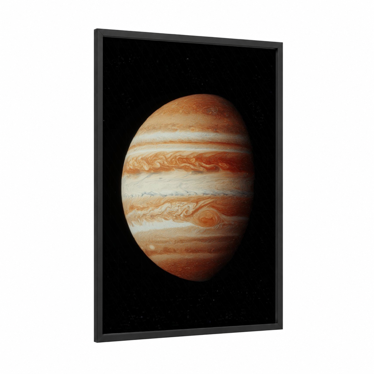 Jupiter's Majesty framed solar system print — black wood frame — russet and cream palette