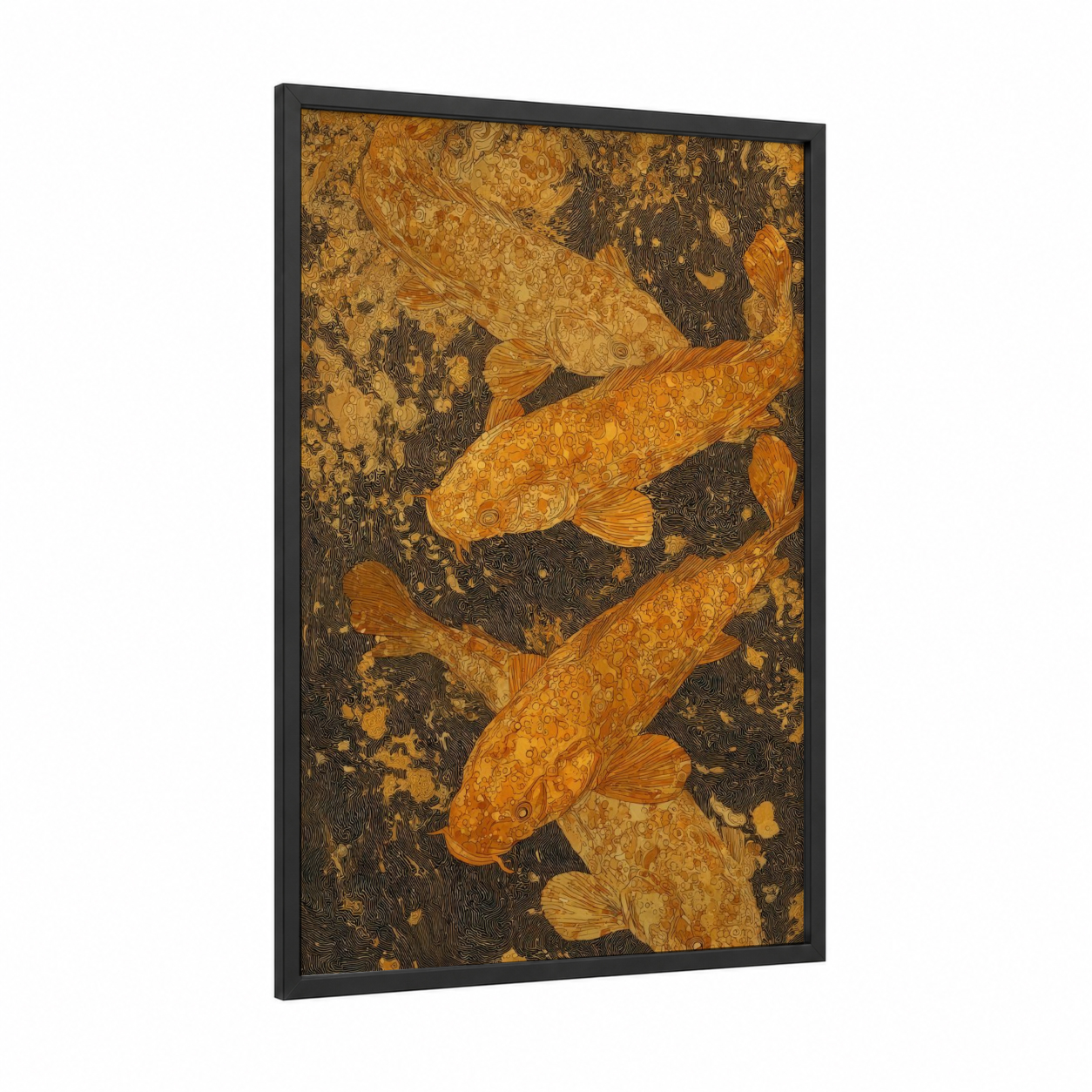 Golden Wahoo Trio framed art print — black wood frame — gold and black palette
