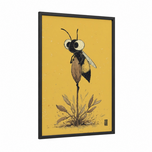 Golden Bee Sprout framed art print — black wood frame — gold and black and gold palette