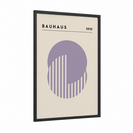 Bauhaus Portrait framed abstract geometric print — black wood frame — lavender and cream palette