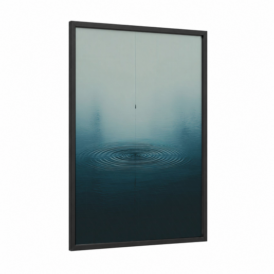 Ripple Meditation framed fishing print — black wood frame — blue and sage green palette