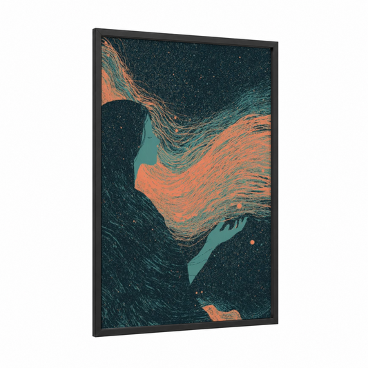Ethereal Enchantress framed magic and witchcraft print — black wood frame — teal and salmon pink palette