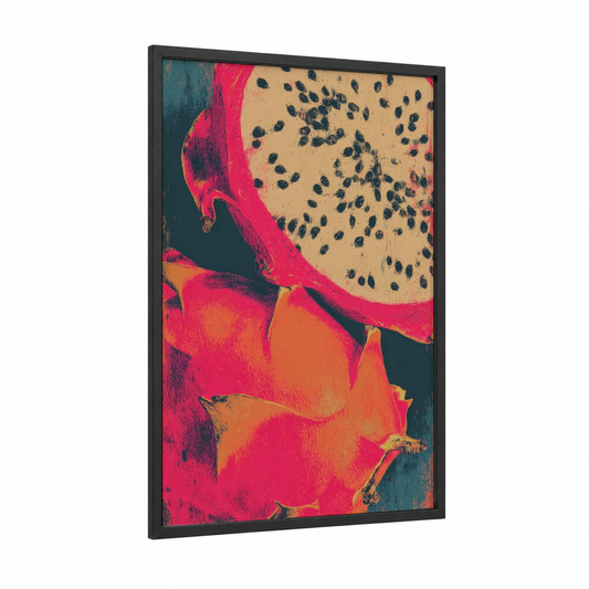 Dragon Fruit Vibrant framed art print — black wood frame — magenta and orange palette