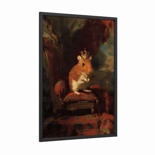 Royal Gerbil framed art print — black wood frame — maroon and gold palette