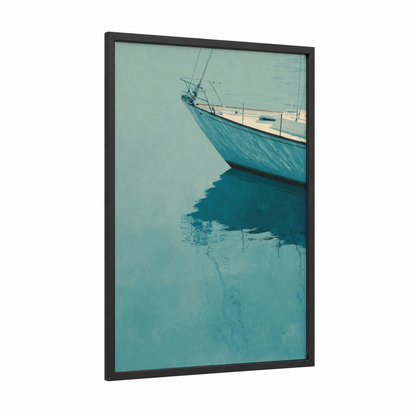 Turquoise Sailing Vessel framed sailing ship print — black wood frame — turquoise and blue palette